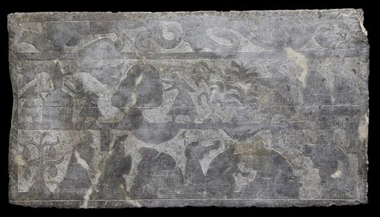 A Chinese stone tomb relief, probably Han dynasty, 1st-2nd century A.D. 47.5cm x 88cm, repaired